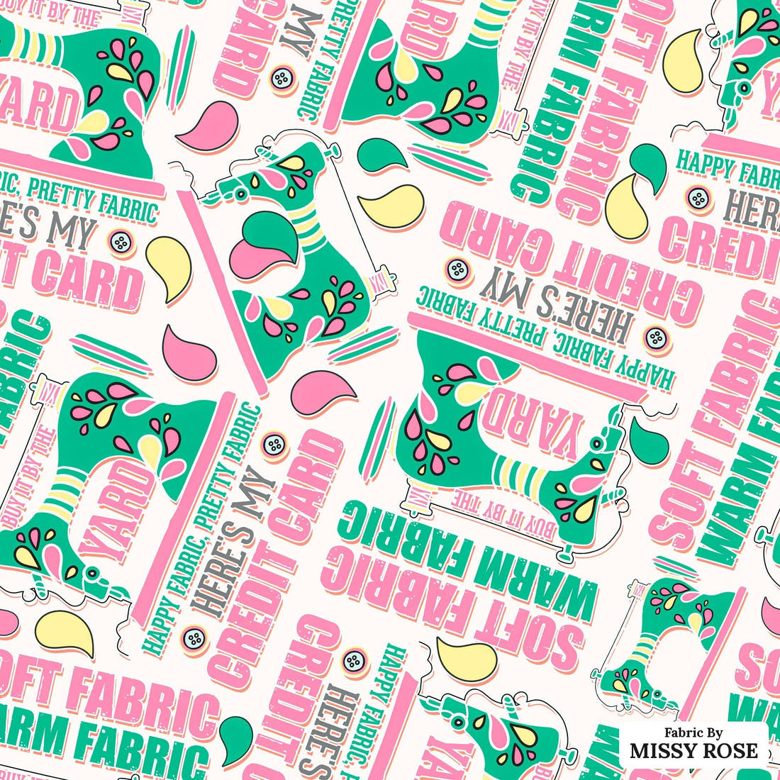Design 286 Funny Sewing Fabric - flat view of the print, zoom in for detail | Fabric by Missy Rose