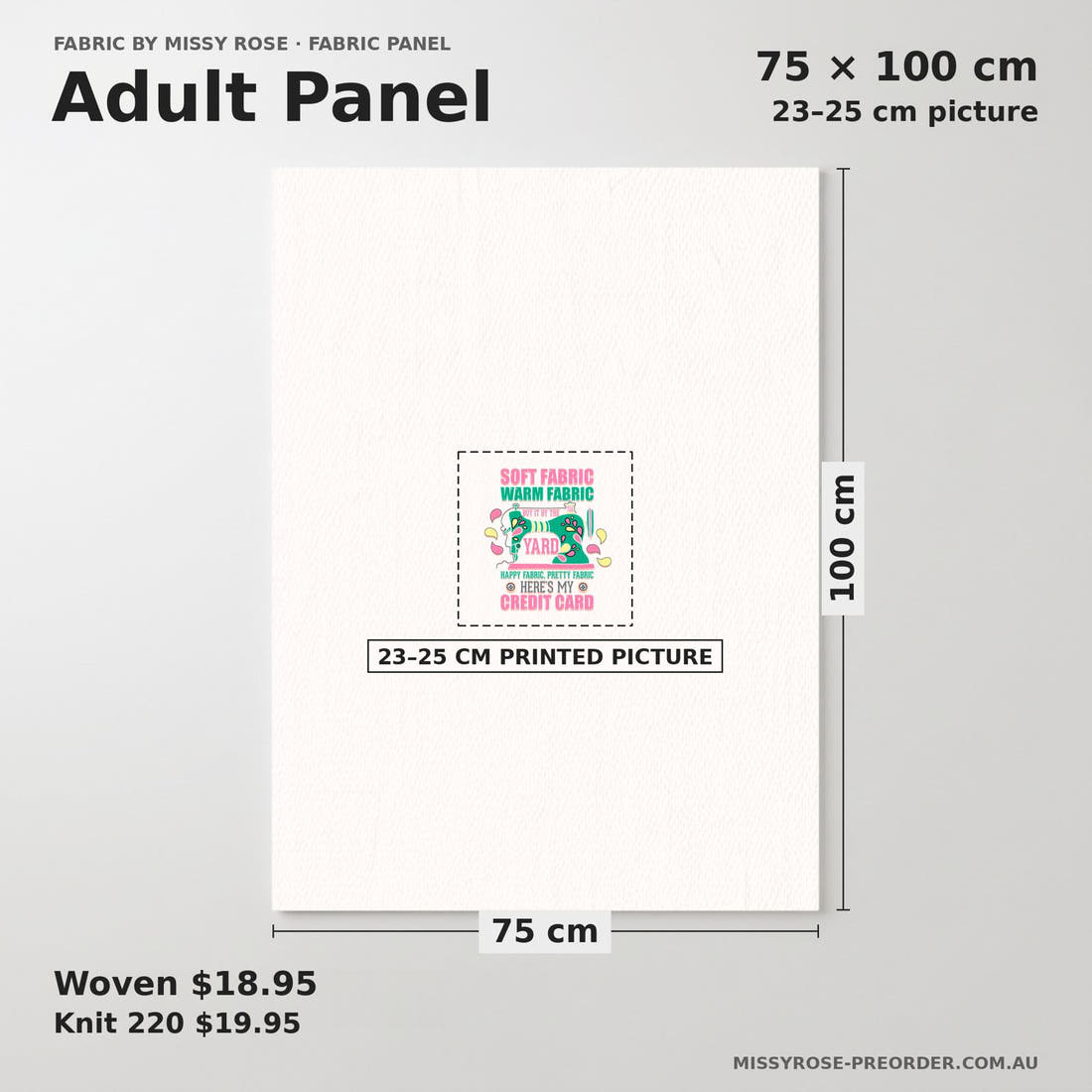 Design 286 Funny Sewing Panel adult panel sizing – 23–25 cm printed picture on 75 × 100 cm fabric | Fabric by Missy Rose
