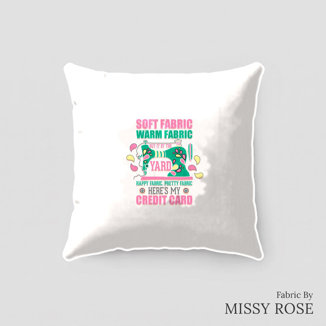 Design 286 Funny Sewing Panel sewn into a cushion – see how the panel looks made up | Fabric by Missy Rose