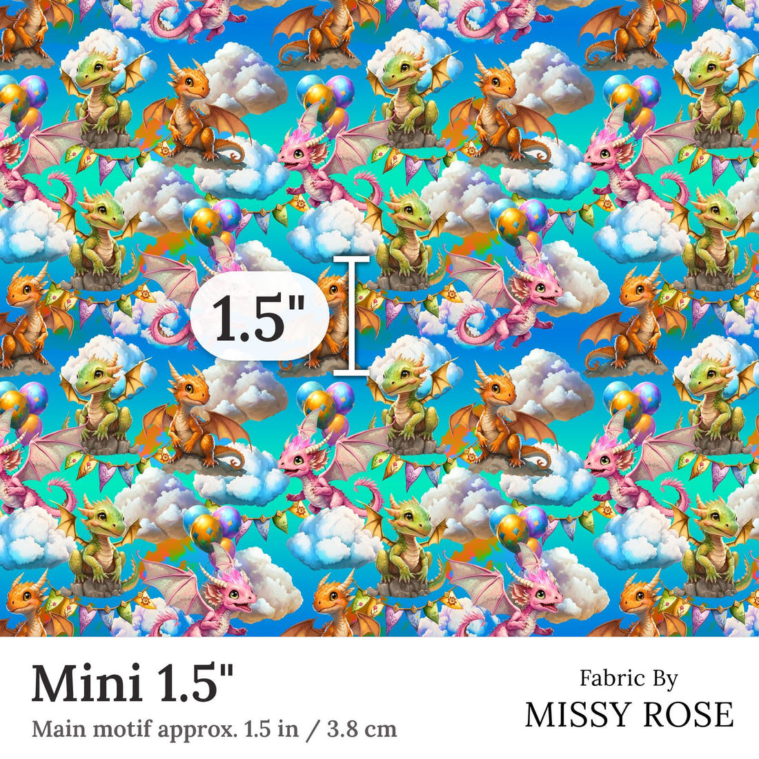 Design 287 Cute Dragons Fabric Mini 1.5 inch print scale guide | Fabric by Missy Rose