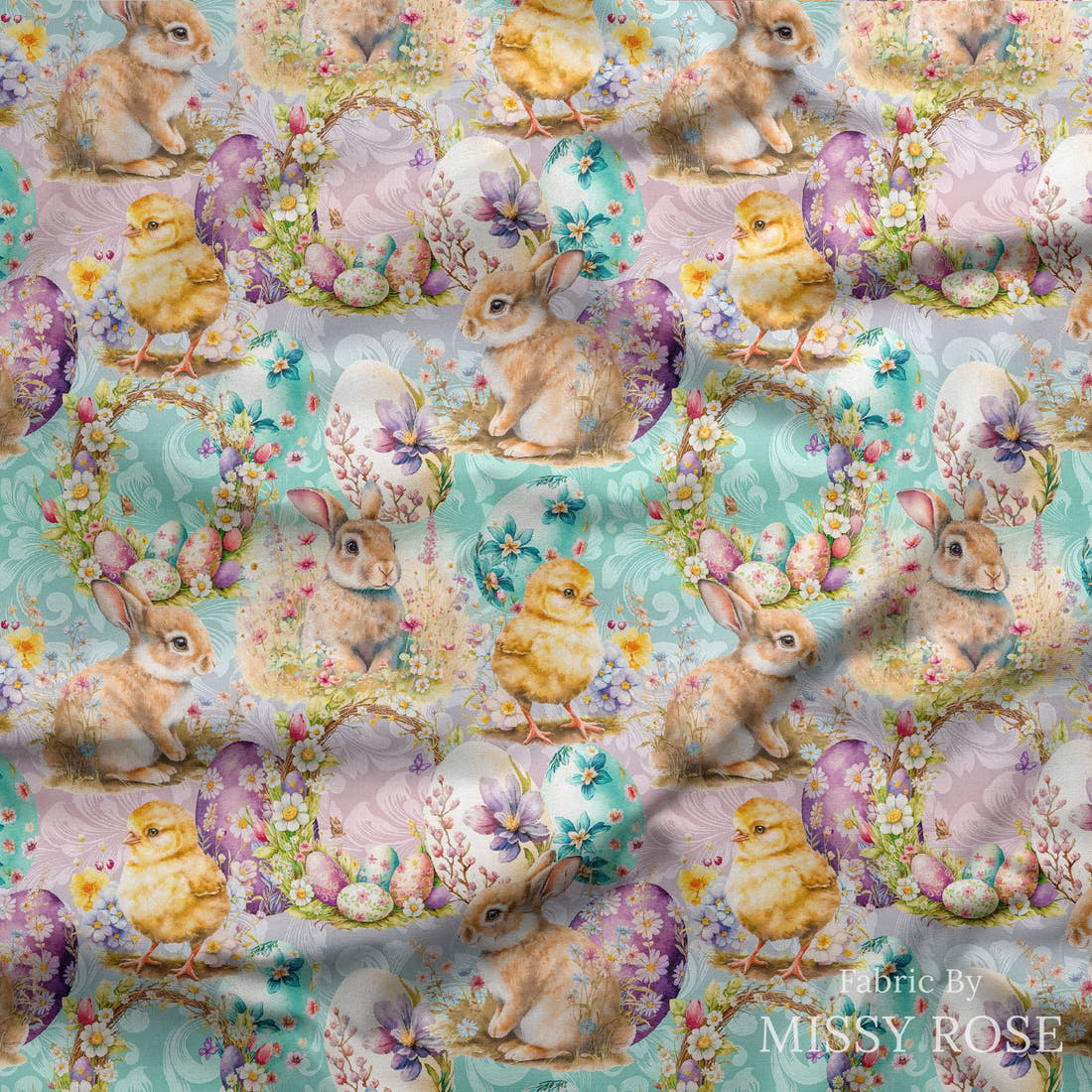 Design 288 Cute Easter Fabric draped fabric mockup – custom printed fabric by the metre | Fabric by Missy Rose