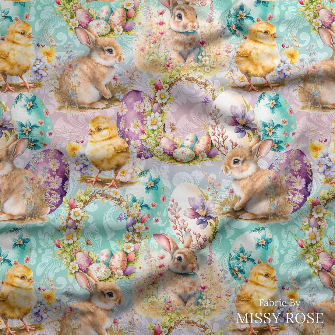 Design 288 Cute Easter Fabric draped fabric mockup – custom printed fabric by the metre | Fabric by Missy Rose