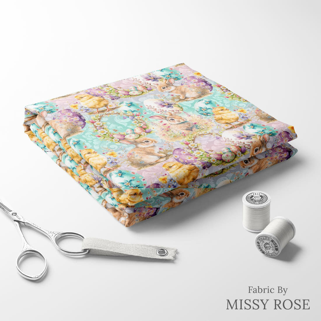 Design 288 Cute Easter Fabric folded fabric stack with matching thread – pre-order fabric Australia | Fabric by Missy Rose