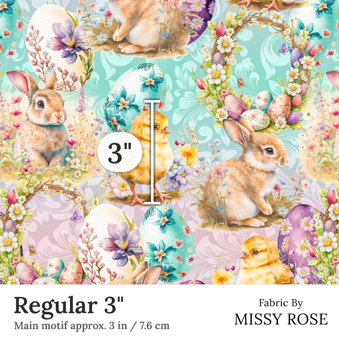 Design 288 Cute Easter Fabric Regular 3 inch print scale guide | Fabric by Missy Rose