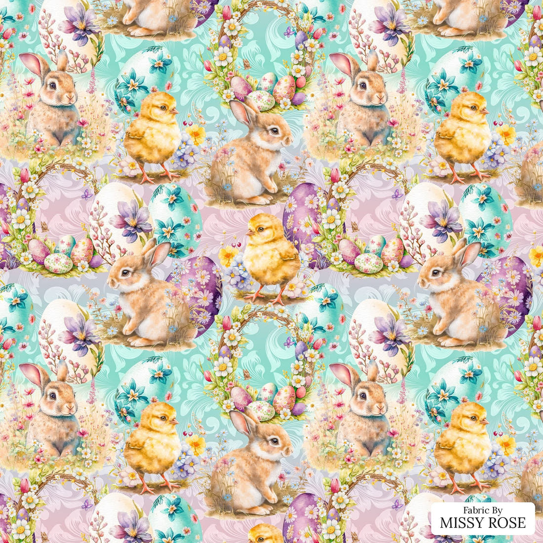 Design 288 Cute Easter Fabric - flat view of the print, zoom in for detail | Fabric by Missy Rose
