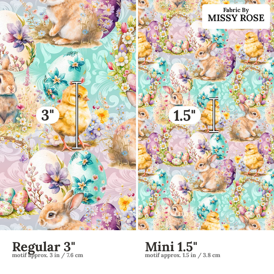 Design 288 Cute Easter Fabric size comparison - print scale | Fabric by Missy Rose