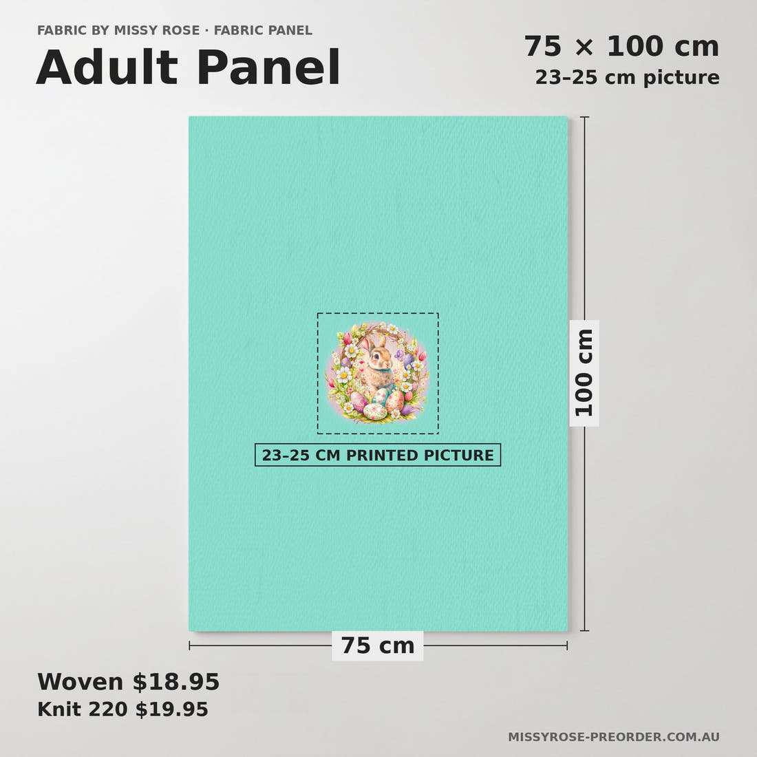 Design 288 Cute Easter Panel adult panel sizing – 23–25 cm printed picture on 75 × 100 cm fabric | Fabric by Missy Rose