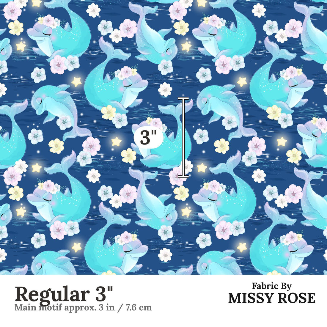 Design 289 Dolphin Fabric Regular 3" - print scale | Fabric by Missy Rose