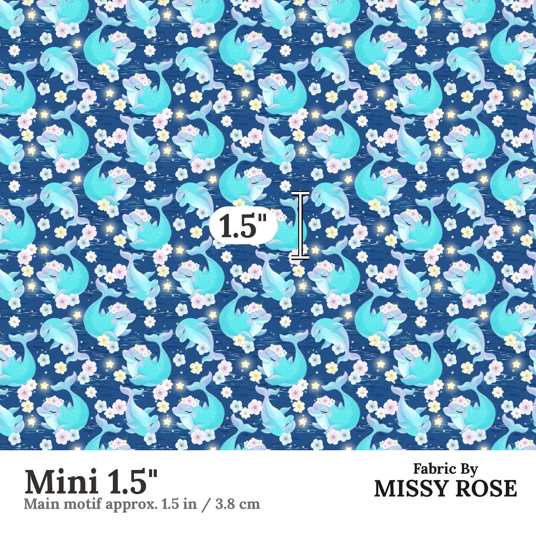 Design 289 Dolphin Fabric Mini 1.5" - print scale | Fabric by Missy Rose