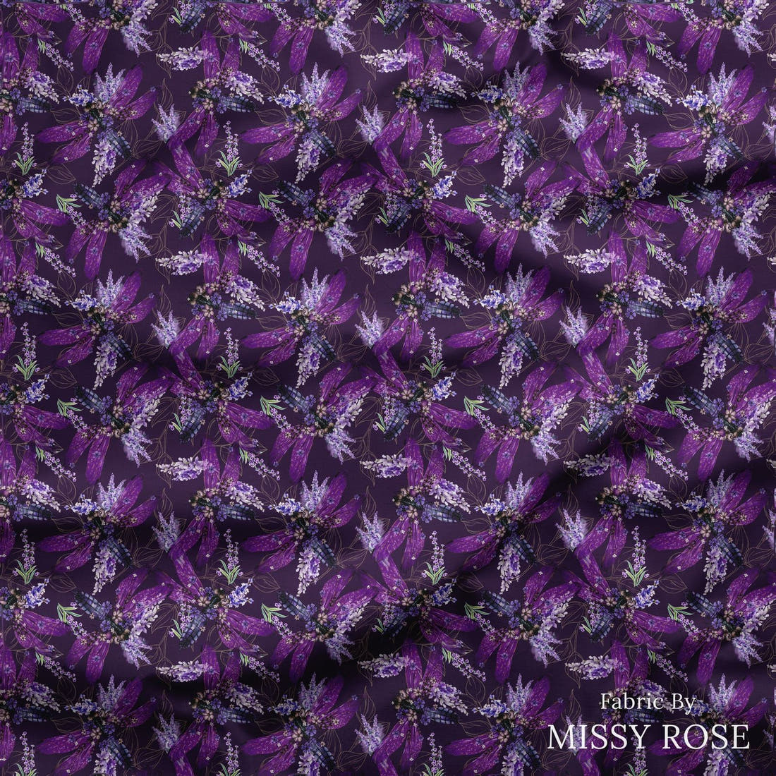 Design 291 Firefly Fabric draped fabric mockup – custom printed fabric by the metre | Fabric by Missy Rose