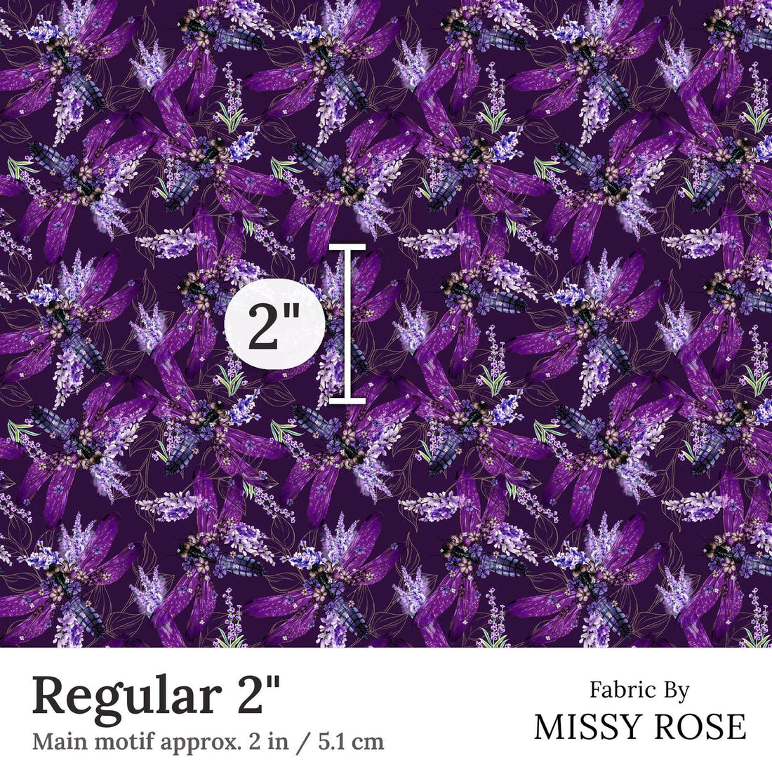 Design 291 Firefly Fabric Regular 2 inch print scale guide | Fabric by Missy Rose