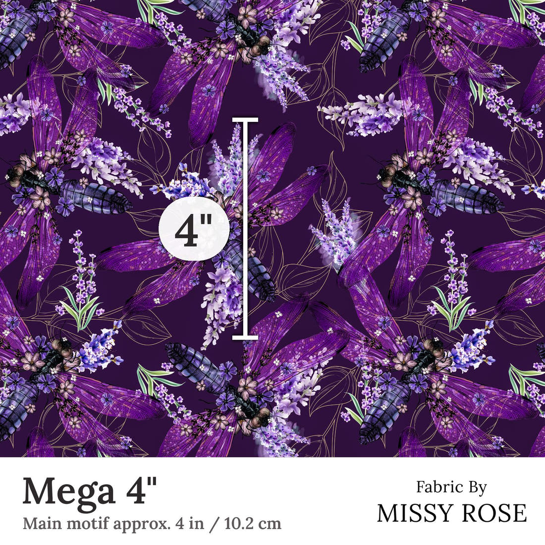 Design 291 Firefly Fabric Mega 4 inch print scale guide | Fabric by Missy Rose