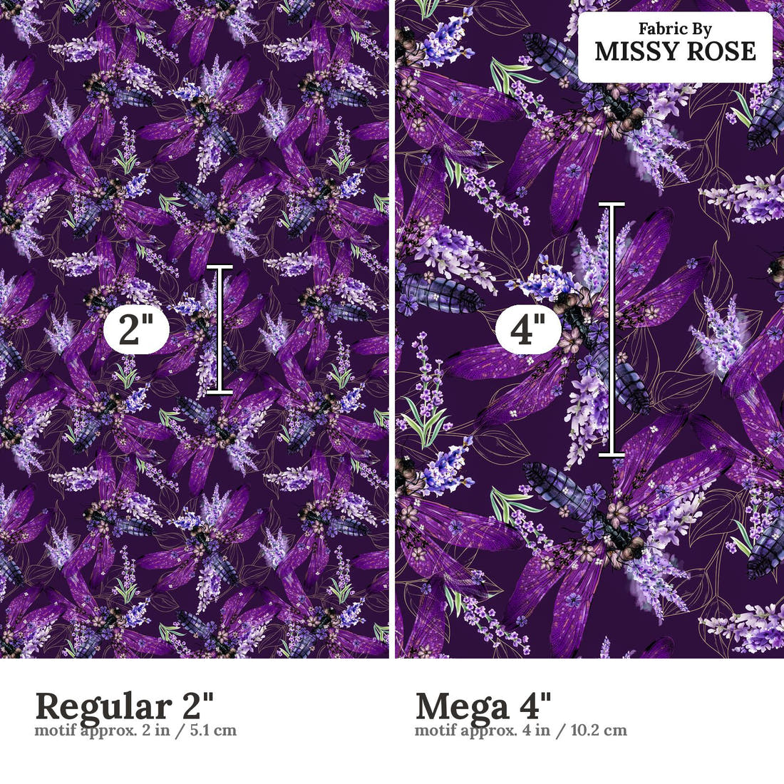 Design 291 Firefly Fabric size comparison - print scale | Fabric by Missy Rose