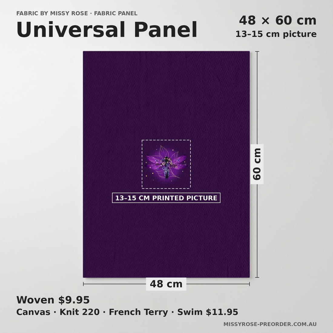 Design 291 Firefly Panel universal panel sizing – 13–15 cm printed picture on 48 × 60 cm fabric | Fabric by Missy Rose