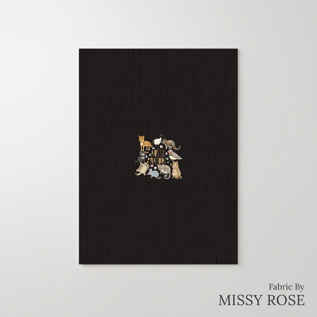 Design 292 Black Australian Animals Panel – printed fabric panel with centred picture, custom printed to order | Fabric by Missy Rose