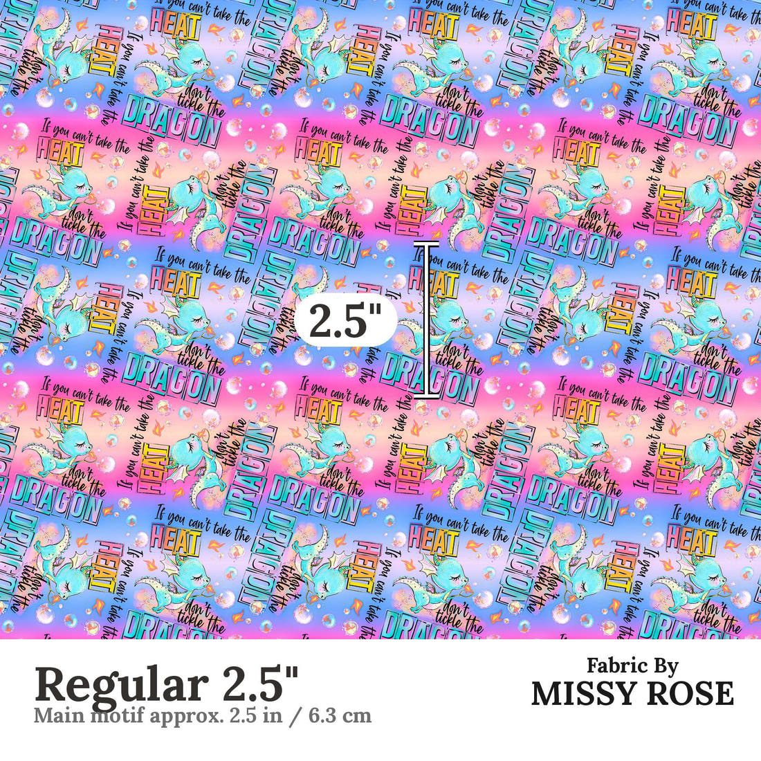 Design 293 Cheeky Dragon Fabric Regular 2.5" - print scale | Fabric by Missy Rose