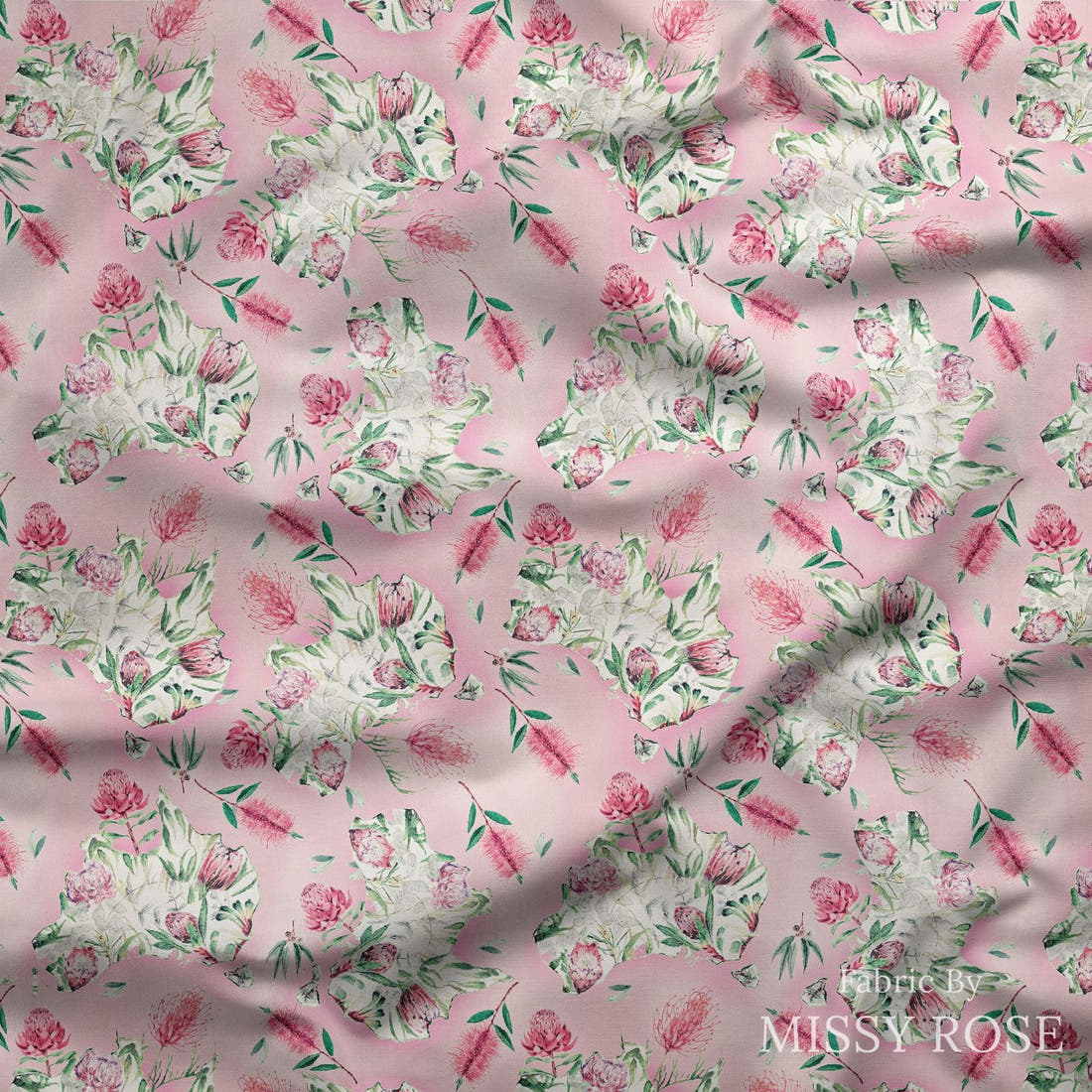 Design 294 Floral Australia Fabric draped fabric mockup – custom printed fabric by the metre | Fabric by Missy Rose