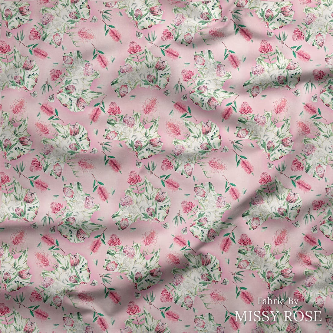Design 294 Floral Australia Fabric draped fabric mockup – custom printed fabric by the metre | Fabric by Missy Rose