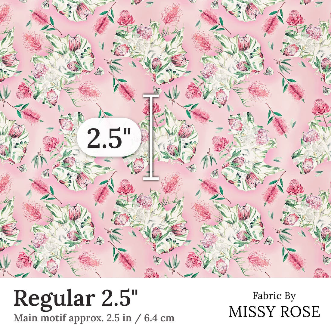 Design 294 Floral Australia Fabric Regular 2.5 inch print scale guide | Fabric by Missy Rose