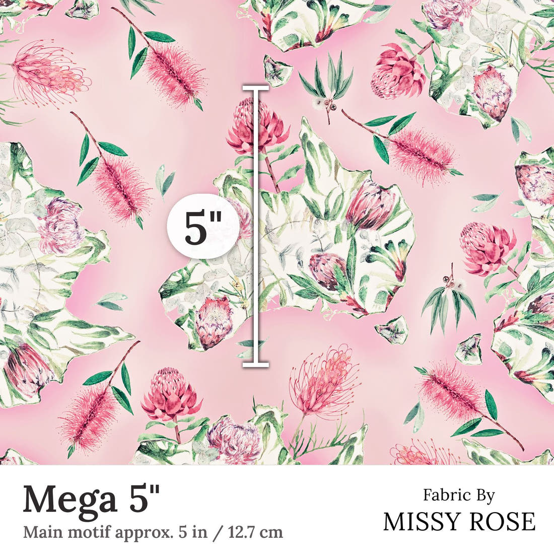 Design 294 Floral Australia Fabric Mega 5 inch print scale guide | Fabric by Missy Rose