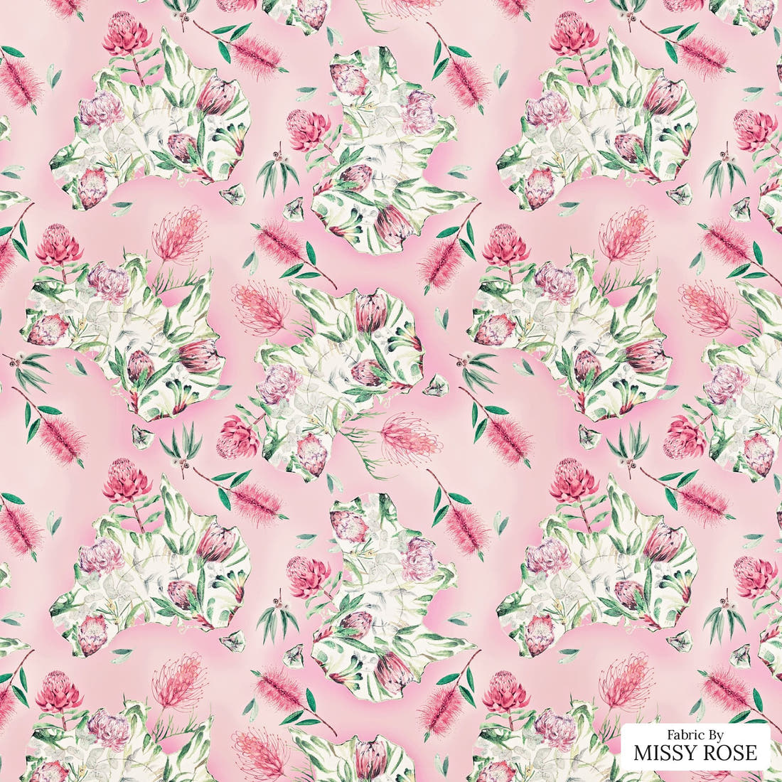 Design 294 Floral Australia Fabric - flat view of the print, zoom in for detail | Fabric by Missy Rose