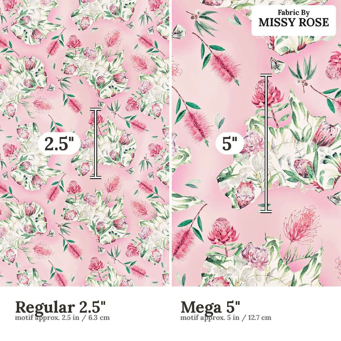 Design 294 Floral Australia Fabric size comparison - print scale | Fabric by Missy Rose