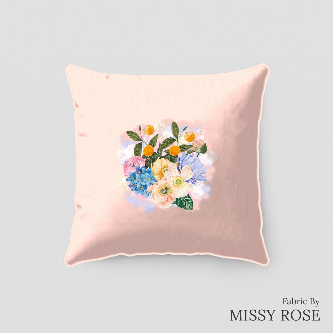 Design 295 Pretty Floral Panel sewn into a cushion – see how the panel looks made up | Fabric by Missy Rose