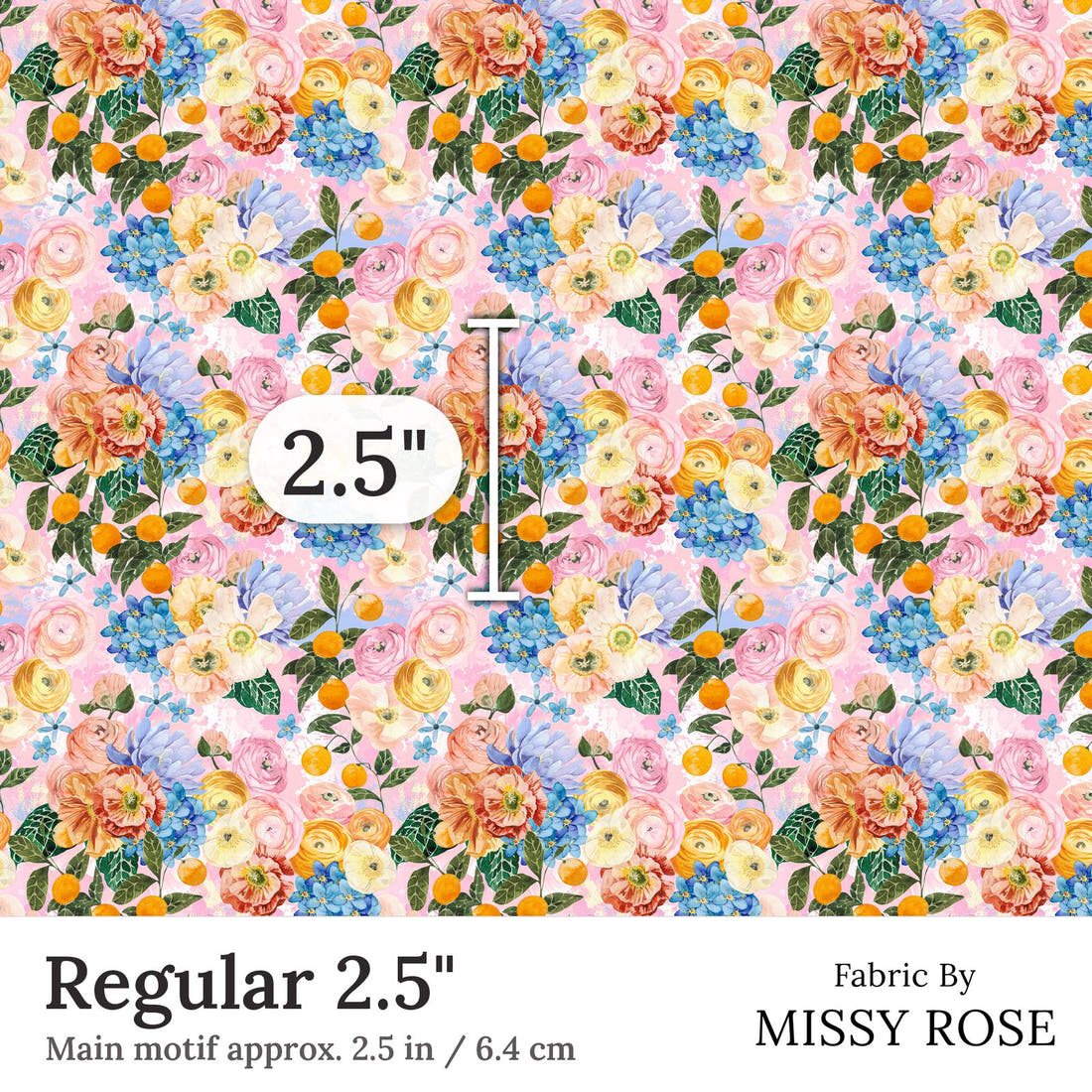 Design 295 Pretty Floral Fabric Regular 2.5 inch print scale guide | Fabric by Missy Rose