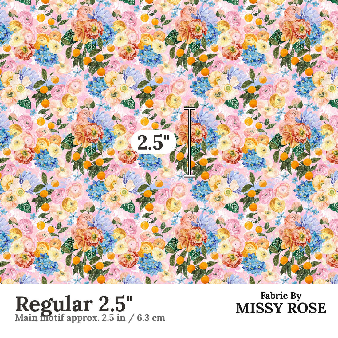 Design 295 Pretty Floral Fabric Regular 2.5" - print scale | Fabric by Missy Rose
