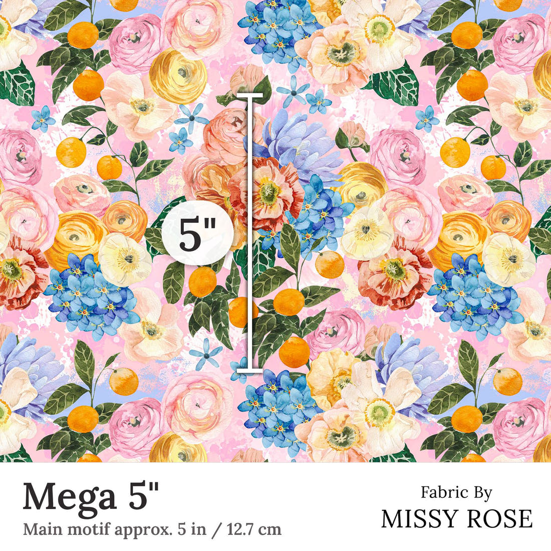 Design 295 Pretty Floral Fabric Mega 5 inch print scale guide | Fabric by Missy Rose