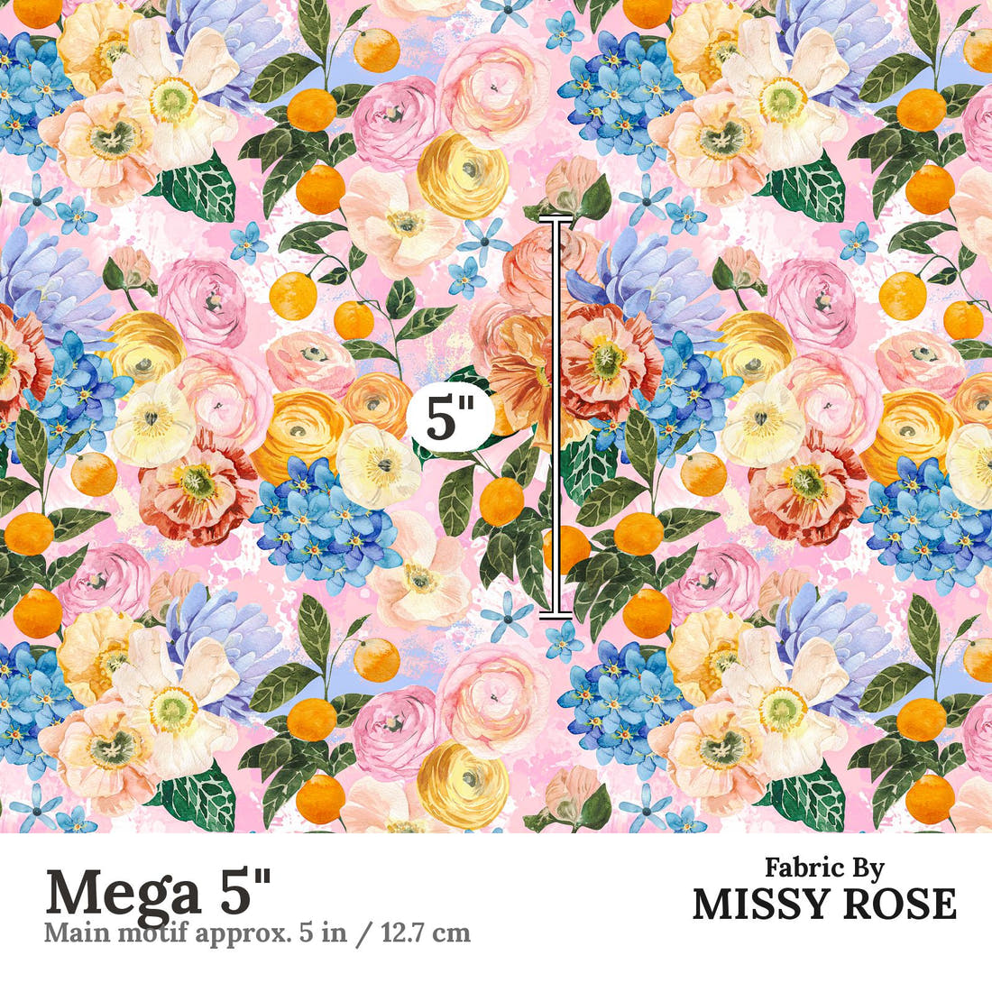 Design 295 Pretty Floral Fabric Mega 5" - print scale | Fabric by Missy Rose