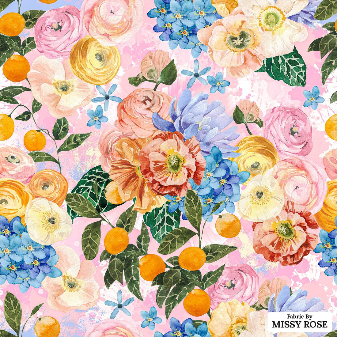 Design 295 Pretty Floral Fabric - flat view of the print, zoom in for detail | Fabric by Missy Rose