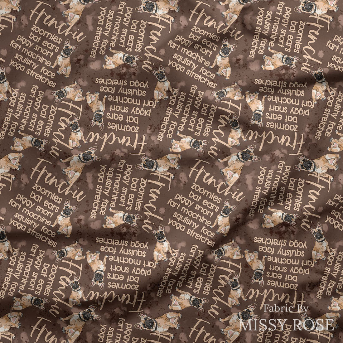 Design 296 Frenchie Fabric draped fabric mockup – custom printed fabric by the metre | Fabric by Missy Rose