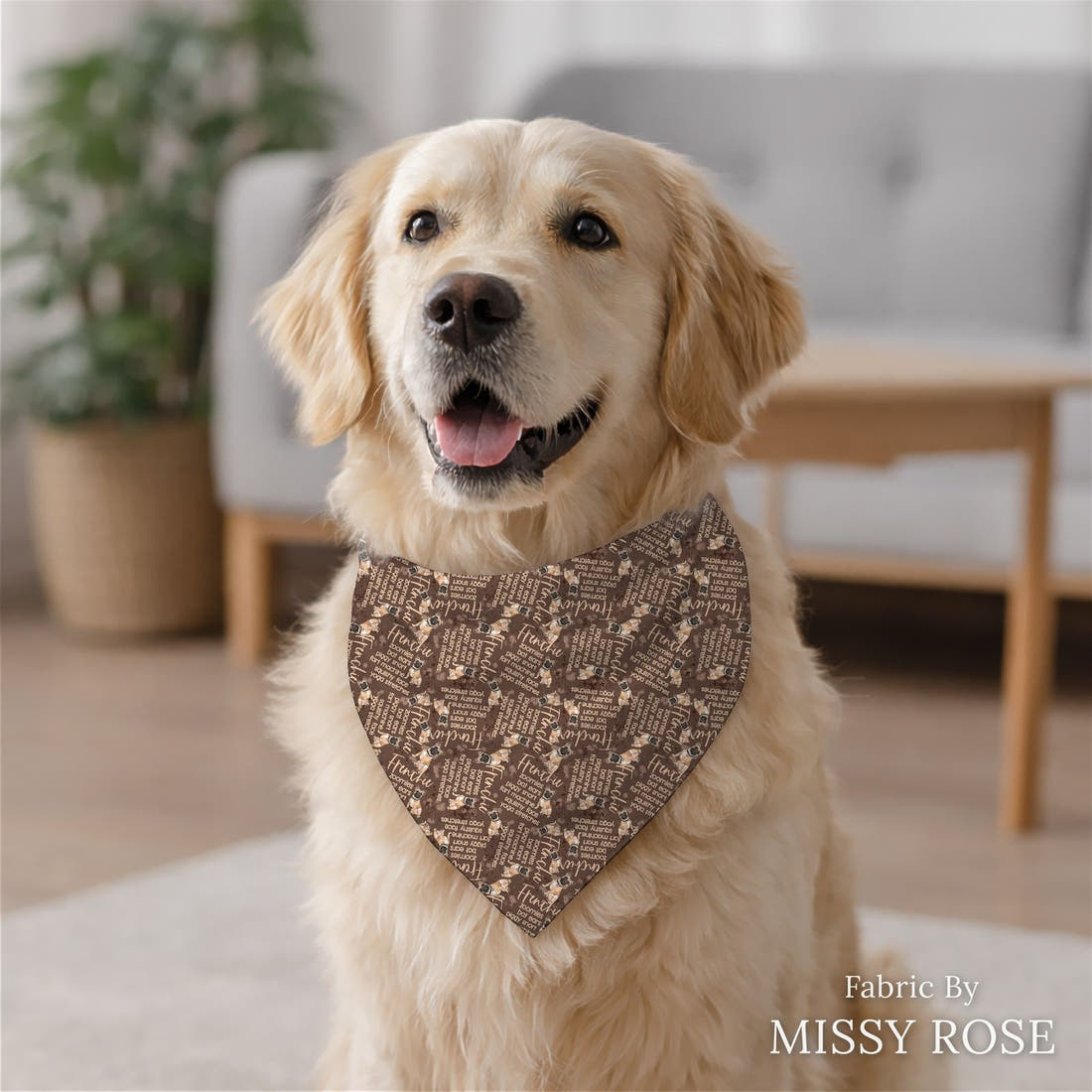 Design 296 Frenchie Fabric sewn into a dog bandana – see how the print looks made up | Fabric by Missy Rose