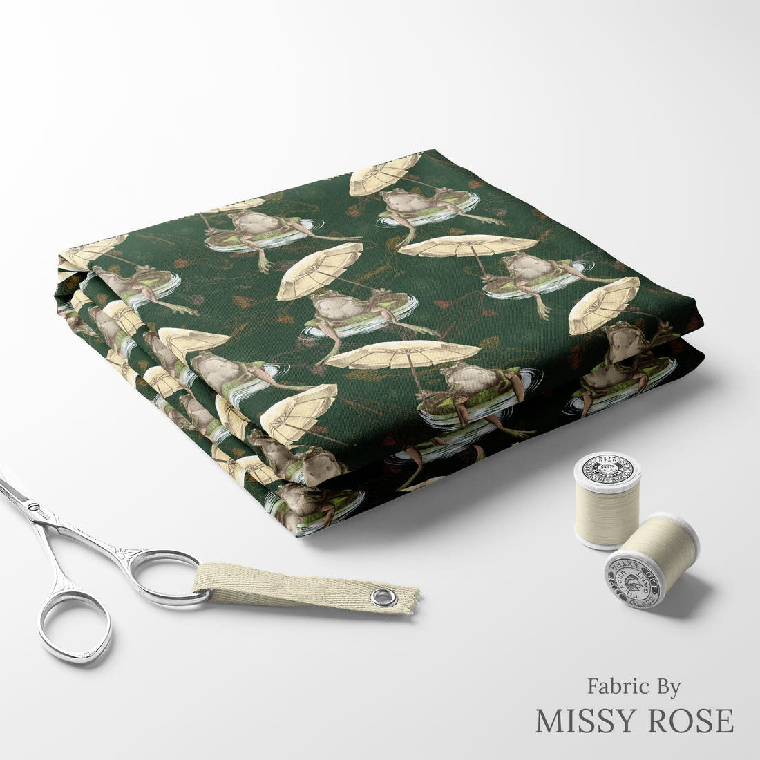 Design 297 Frog Fabric folded fabric stack with matching thread – pre-order fabric Australia | Fabric by Missy Rose