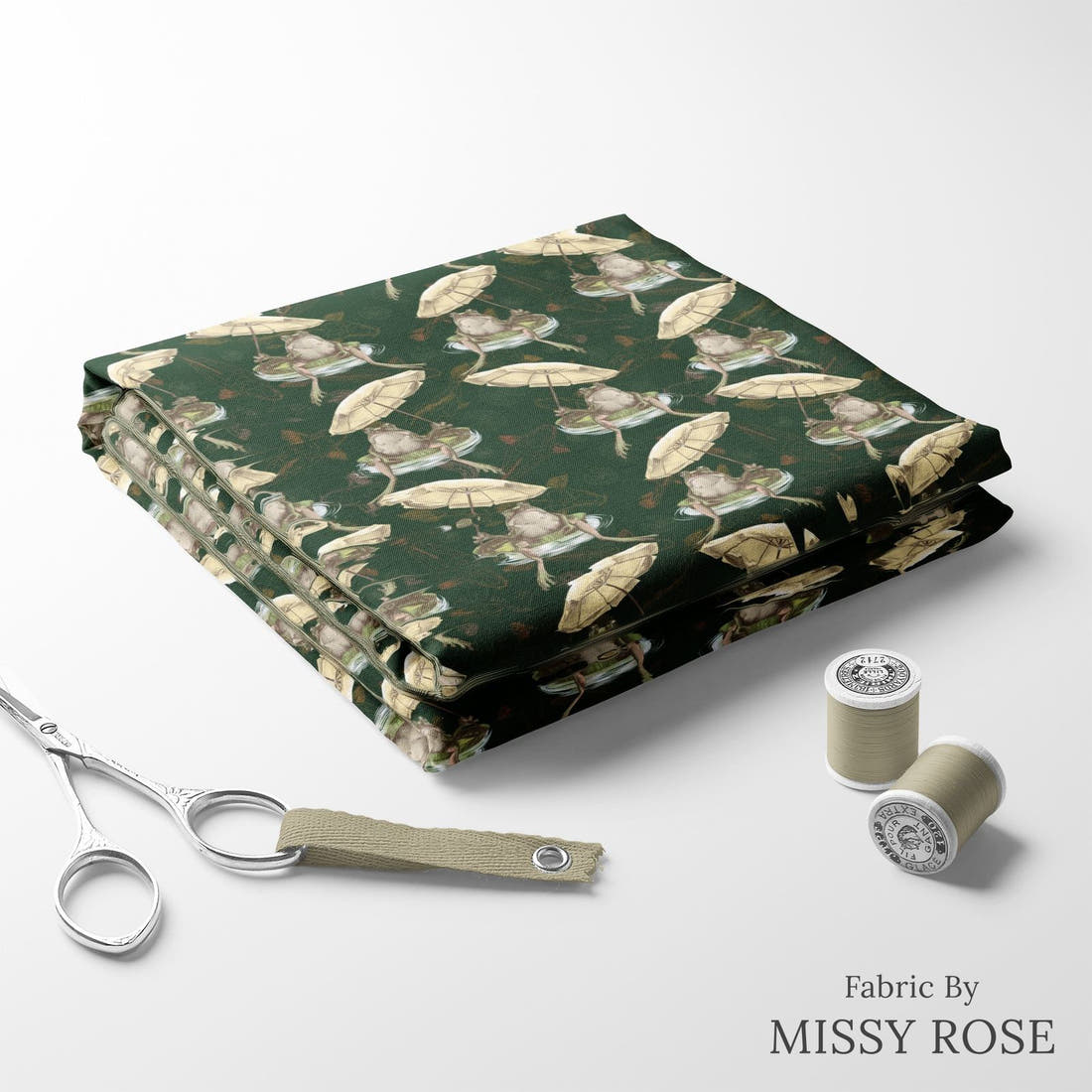 Design 297 Frog Fabric folded fabric stack with matching thread – pre-order fabric Australia | Fabric by Missy Rose