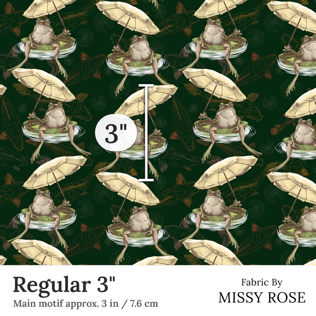Design 297 Frog Fabric Regular 3 inch print scale guide | Fabric by Missy Rose