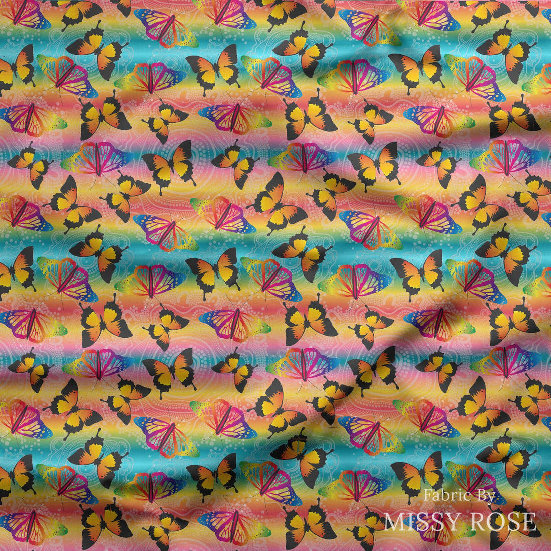 Design 298 Butterfly Dreaming Fabric draped fabric mockup – custom printed fabric by the metre | Fabric by Missy Rose