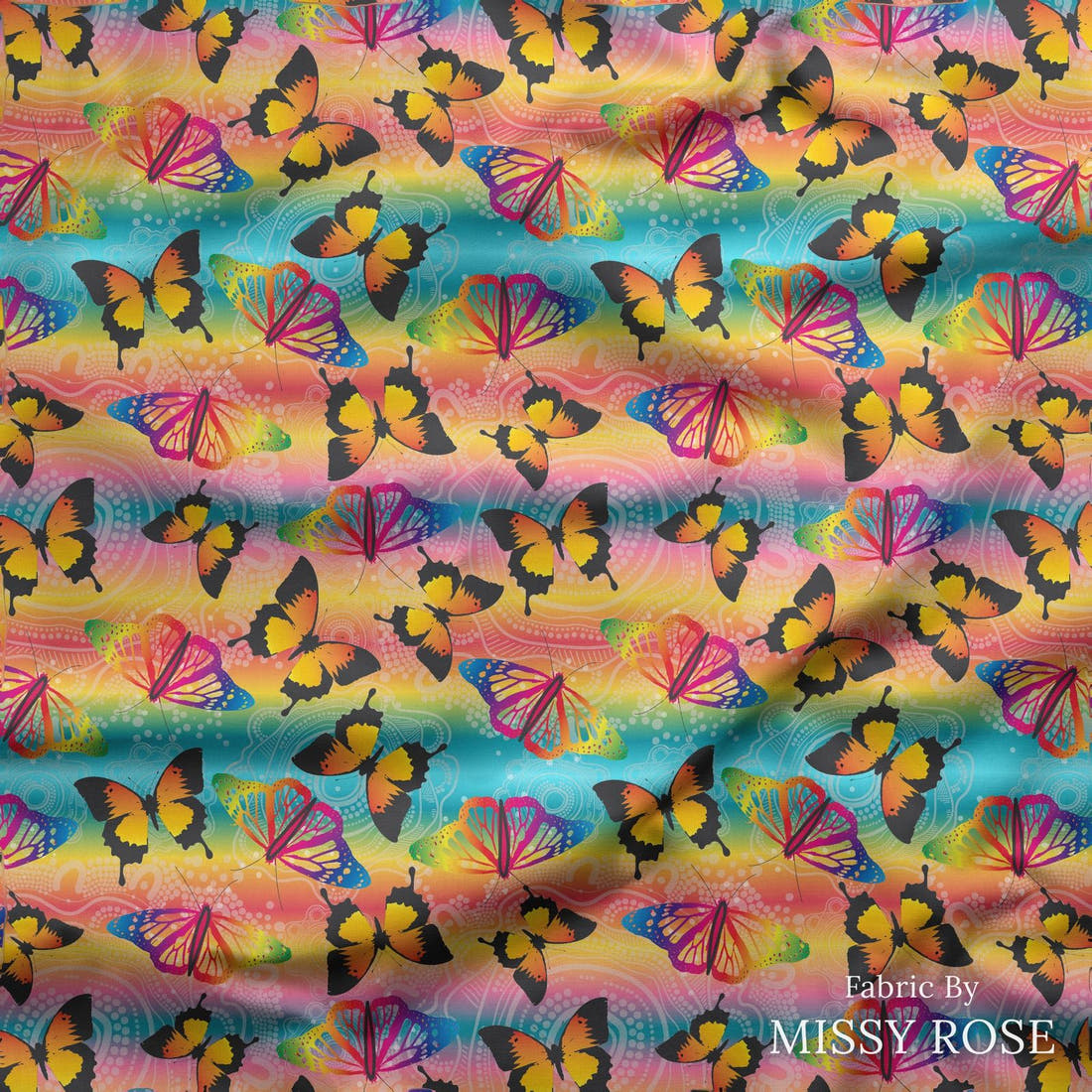Design 298 Butterfly Dreaming Fabric draped fabric mockup – custom printed fabric by the metre | Fabric by Missy Rose