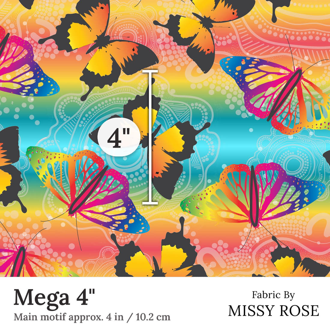 Design 298 Butterfly Dreaming Fabric Mega 4 inch print scale guide | Fabric by Missy Rose