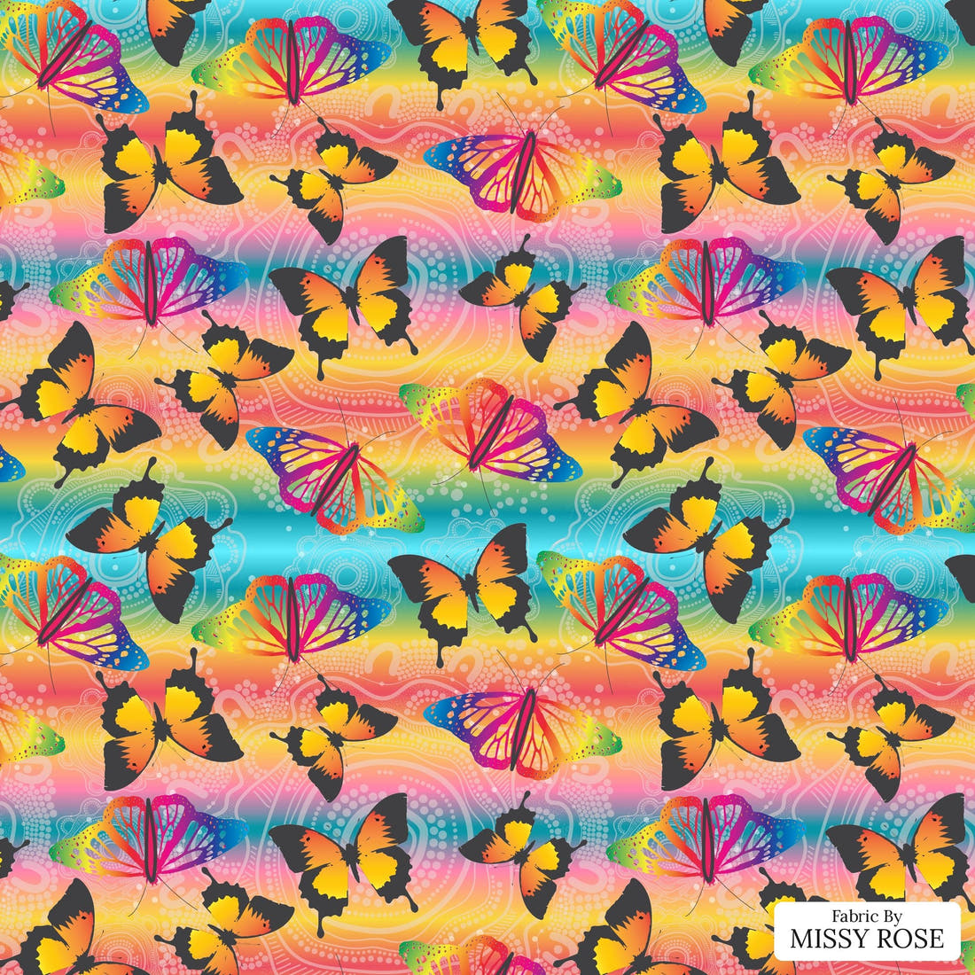 Design 298 Butterfly Dreaming Fabric - flat view of the print, zoom in for detail | Fabric by Missy Rose