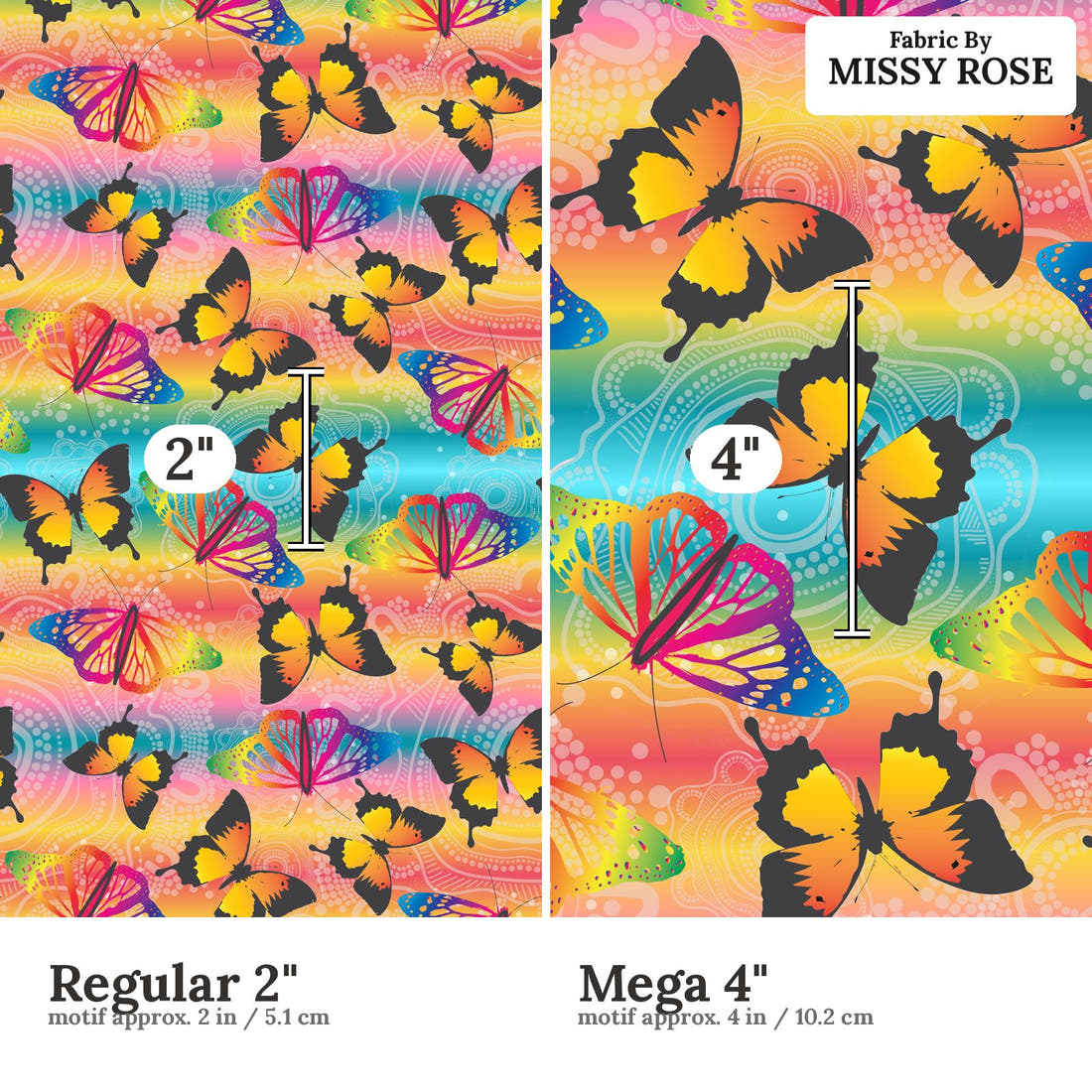 Design 298 Butterfly Dreaming Fabric size comparison - print scale | Fabric by Missy Rose