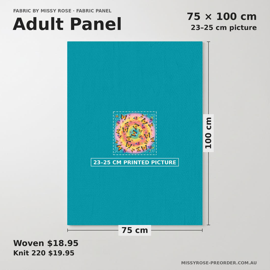 Design 298 Butterfly Dreaming Panel adult panel sizing – 23–25 cm printed picture on 75 × 100 cm fabric | Fabric by Missy Rose