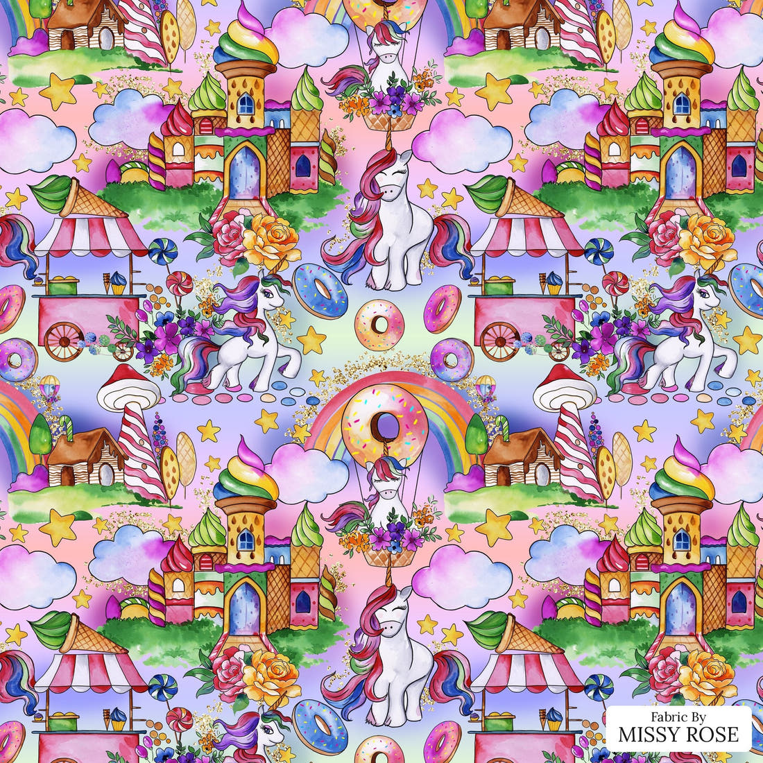 Design 299 Candyland Fabric - flat view of the print, zoom in for detail | Fabric by Missy Rose
