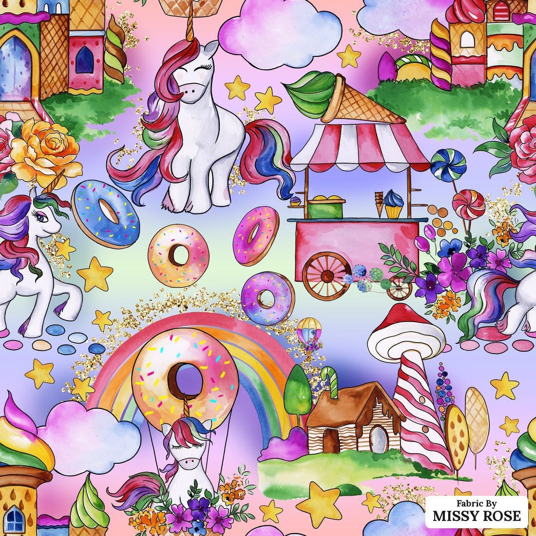 Design 299 Candyland Fabric - flat view of the print, zoom in for detail | Fabric by Missy Rose