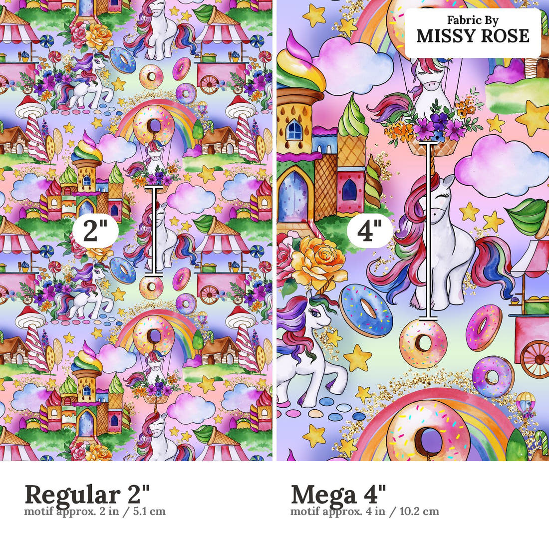 Design 299 Candyland Fabric size comparison - print scale | Fabric by Missy Rose