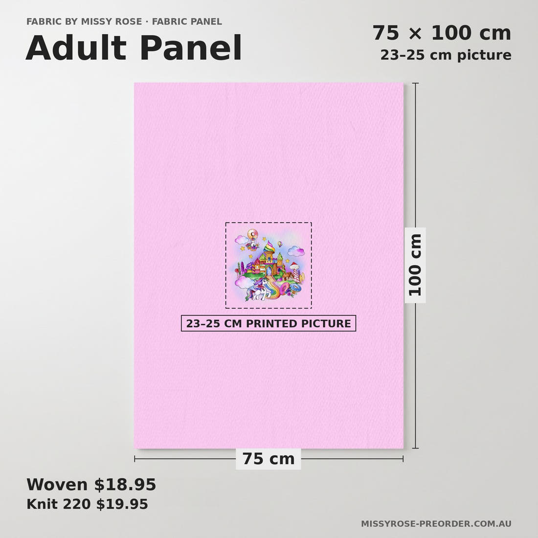 Design 299 Candyland Panel adult panel sizing – 23–25 cm printed picture on 75 × 100 cm fabric | Fabric by Missy Rose
