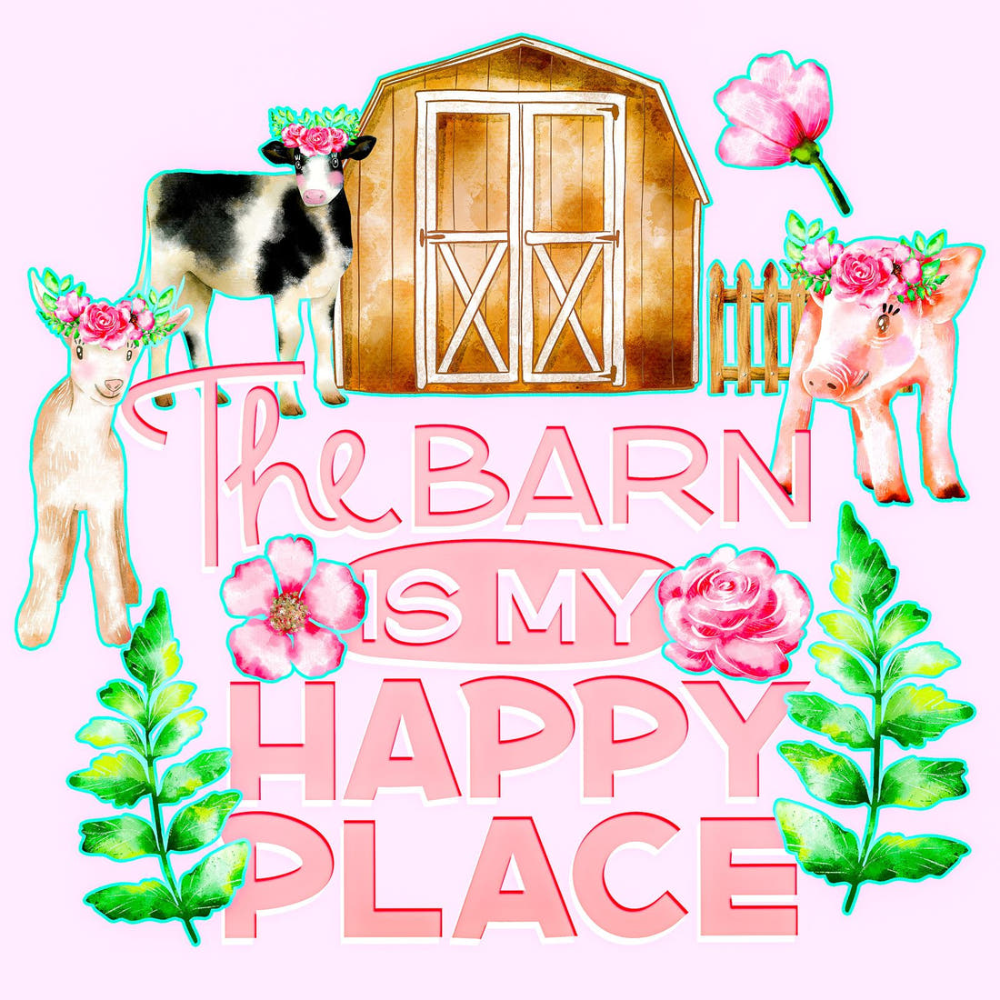 Design 3 Pink Farm Panel – full artwork close-up of the printed picture | Fabric by Missy Rose