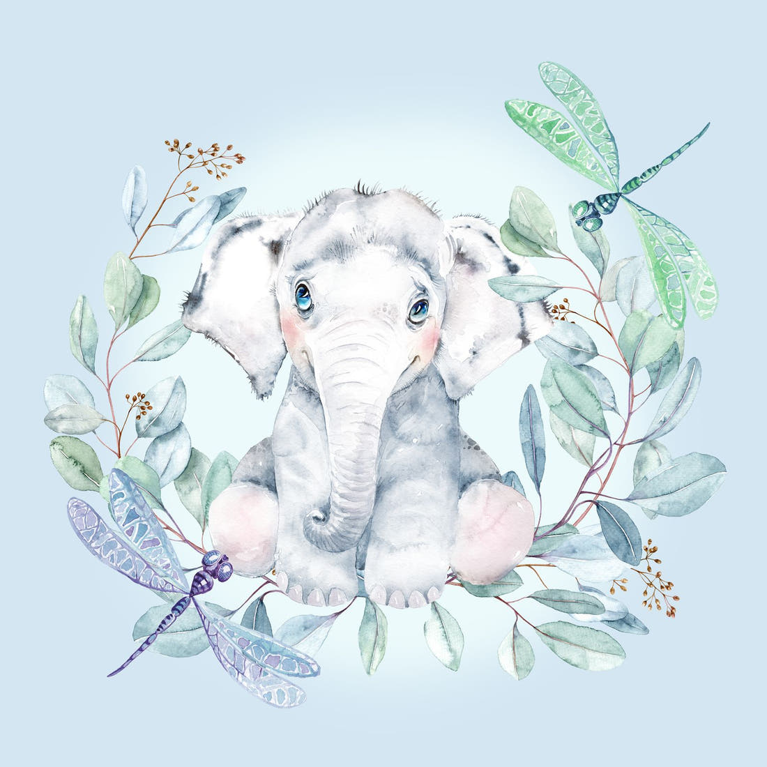 Design 30 Baby Elephant Panel – full artwork close-up of the printed picture | Fabric by Missy Rose