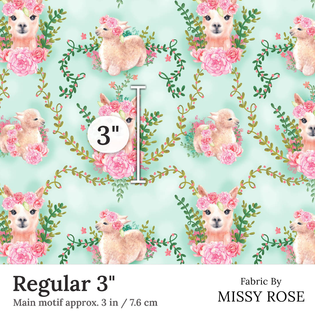 Design 300 Floral Alpaca Fabric Regular 3 inch print scale guide | Fabric by Missy Rose